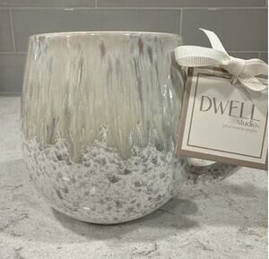 Dwell Studio Artisan Rustic Drip Glazed Ribbed 20 Fl Oz Ceramic Belly Mug NEW